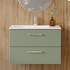 Nuie Arno Wall Hung 2-Drawer Vanity Unit & Basin-2 800mm - Reed Green