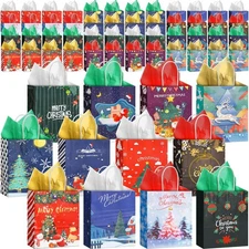 60 Pcs Christmas Paper Gift Bags Bulk with Tissue Paper 8.3 x 6 x 3.1 Inch Sm...
