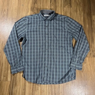 7 Diamonds Shirt Mens XL Blue Plaid Long Sleeve Button Front Casual Top