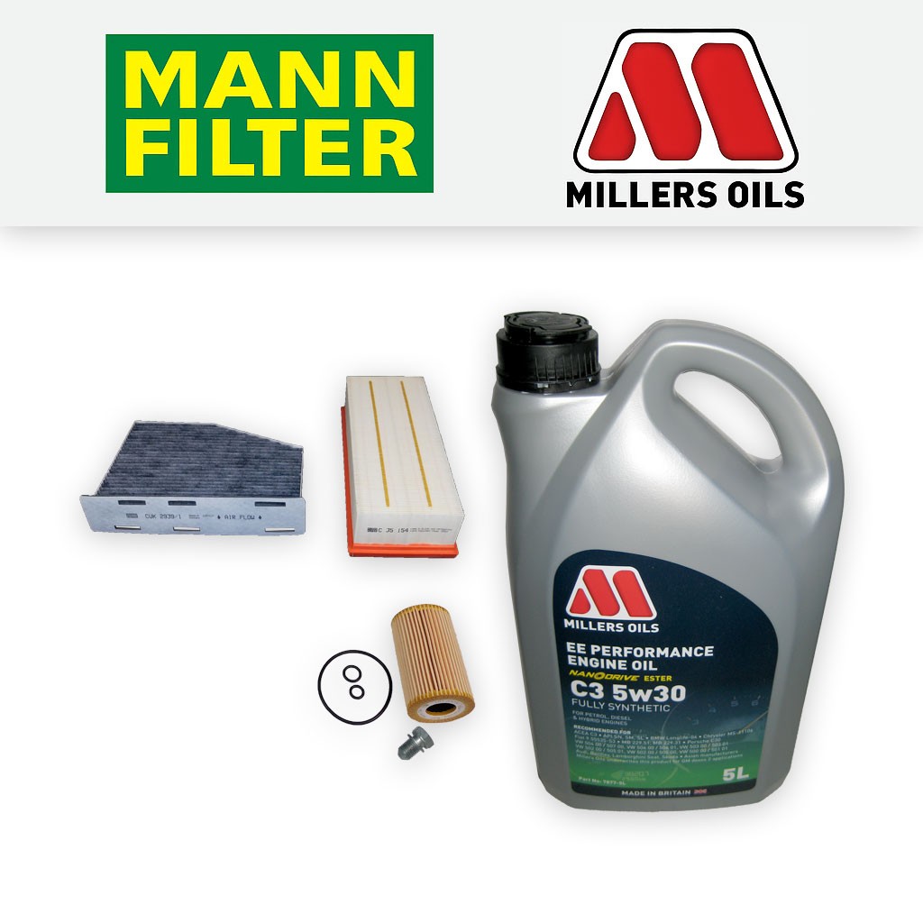 Audi A3 8P 1.6 TDI CAYB CAYC Service Kit - Mann Oil Air Cabin Filters + EE Oil