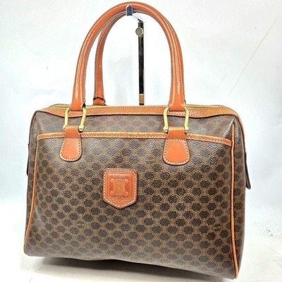 CELINE Handbag Triomphe Macadam Monogram Canvas Leather Vintage Auth From Japan