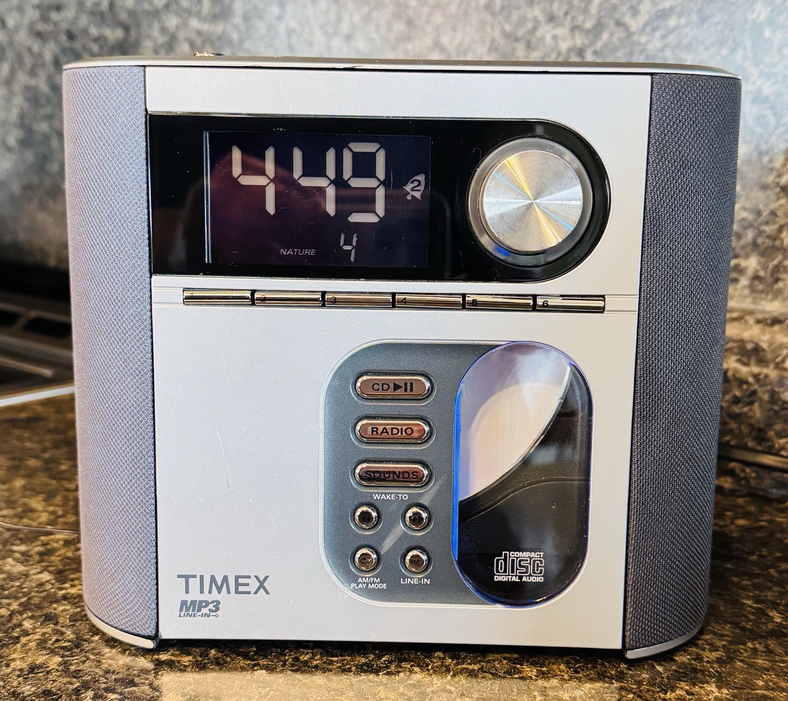 Timex T617S Digital PreSet Stereo CD Alarm Clock Radio Nature Sounds MP3 Line-In