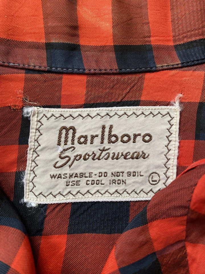 Vtg 50s Marlboro sportswear Rayon Loop Collar Shirt L flap pocket Rockabilly - Image 2 of 4