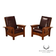 Stickley Mission Collection Pair Of Oak & Lea...