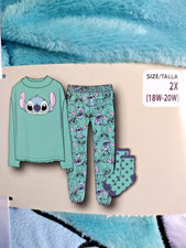 New Plush STITCH 3 pc Sleep Pajama Set Plus Size 2X Blue 18W-20W Top Pants Socks