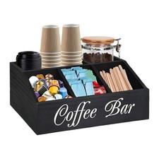 Wooden Vintage Coffee Station Organizer With 5 Compartment 32x21x13.2cm Black UK
