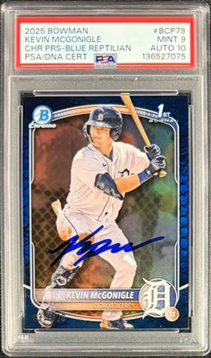 ブルーリボン 看板 コレクション 新品 アメリカ アメトイ サイン b e63b KEVIN MCGONIGLE SIGNED 2025 BOWMAN CHROME PROSPECT BLUE REPTILIAN