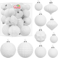 Velvet Christmas Ornaments Set, 35PCS Shatterproof Hanging Decorations, White