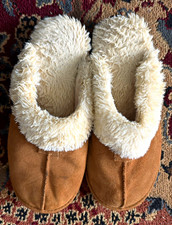Women's Brown Faux Suede Slip-On Slippers Faux Fur Lined, Flat, US 9 EU 40/41
