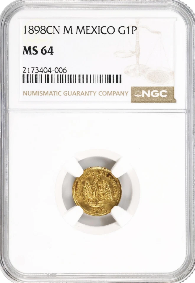 Mexico: Gold 1 Peso, 1898-Cn M. Culiacan Mint. NGC MS-64! Stunning near-Gem! - Image 4 of 4