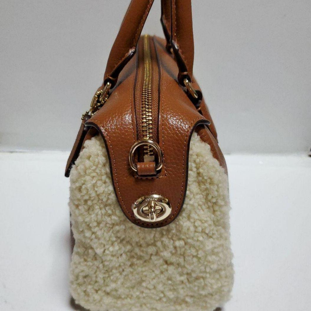 Coach Leather Fur Shoulder Bag Auth Brown White Medium Women Japan