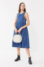 BDG Urban Outfitters XS Denim Midi Dress Sleeveless Button Side Empire Waist