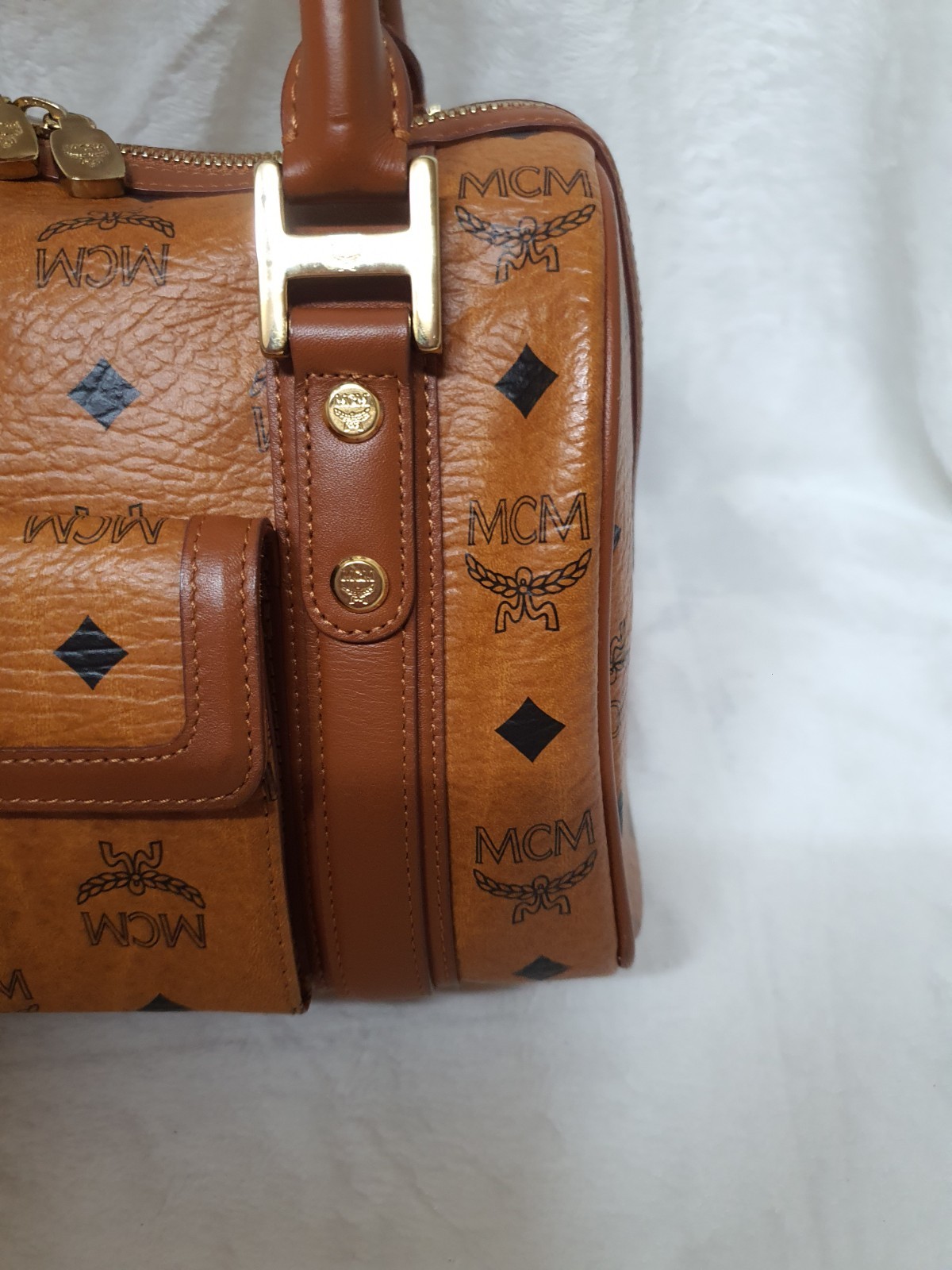 Leather Mcm Boston Cognac AUTHENTIC MCM Cognac Visetos Tote Boston