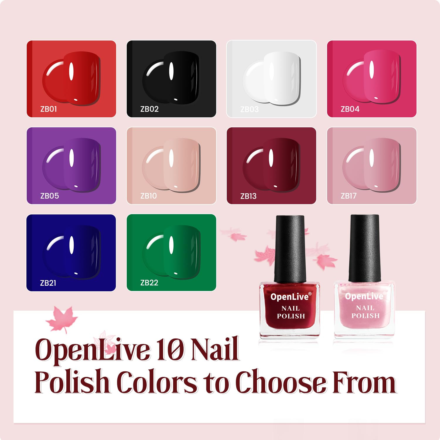 12 PCS Nail Polish Kit with 10 Colors as 2 PCS BASE and TOP Coat Green Blue Red 