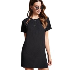 Black dress with lace through short sleeves size medium