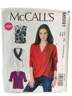 McCALL'S M6991 Misses Tops Size F5 16-24 Easy Wrap Blouse Pattern