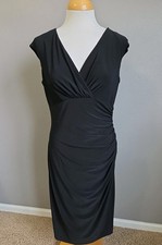 Lauren Ralph Lauren | Size 10 | Faux Wrap Black Midi Cocktail Dress Plunge neck