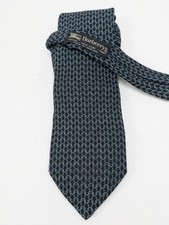 Burberrys Vintage 80s Silk Chain-Link Tie Made in England Navy Blue Black RARE