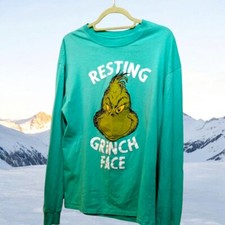 Genuine Dr. Seuss Ent. Resting Grinch Face long sleeve Graphic T-Shirt SZ Large