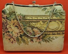 Tapestry Fabric Purse Petit point H1 USA 50-60's Handbag Kiss Lock Clasp