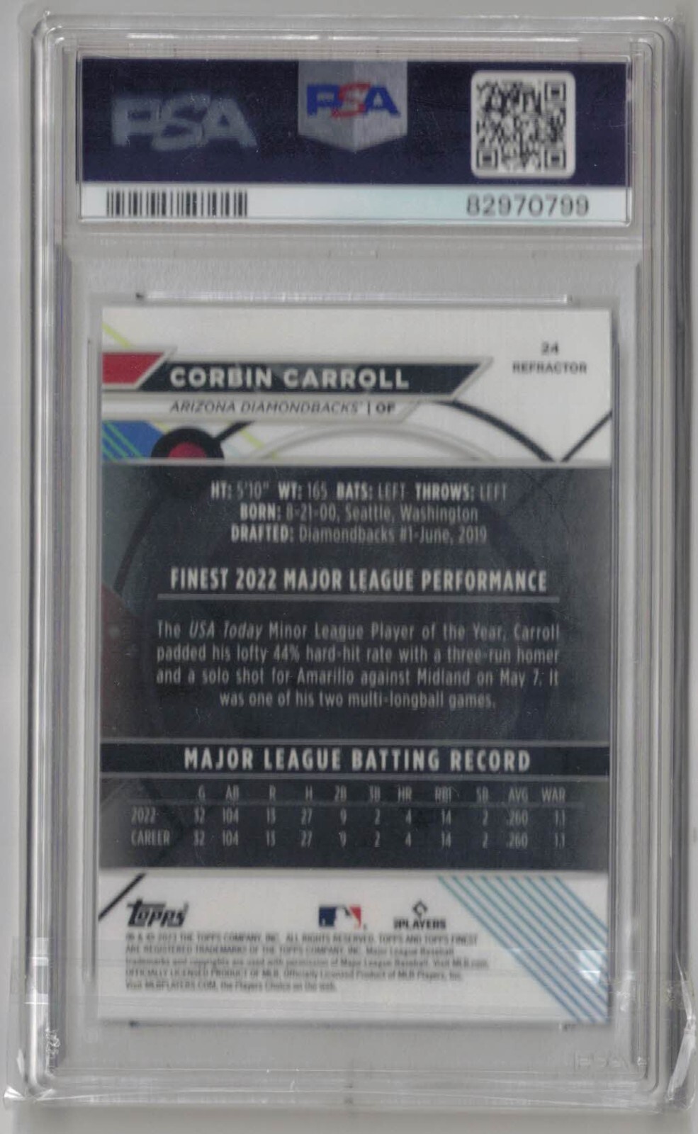 CORBIN CARROLL - 2023 Topps Finest Rookie Refractor #24 - PSA 10 (GEM MINT) view 2