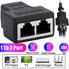 Ethernet Splitter RJ45 1 to 2 Ways Female Connector Adapter LAN Network Extender