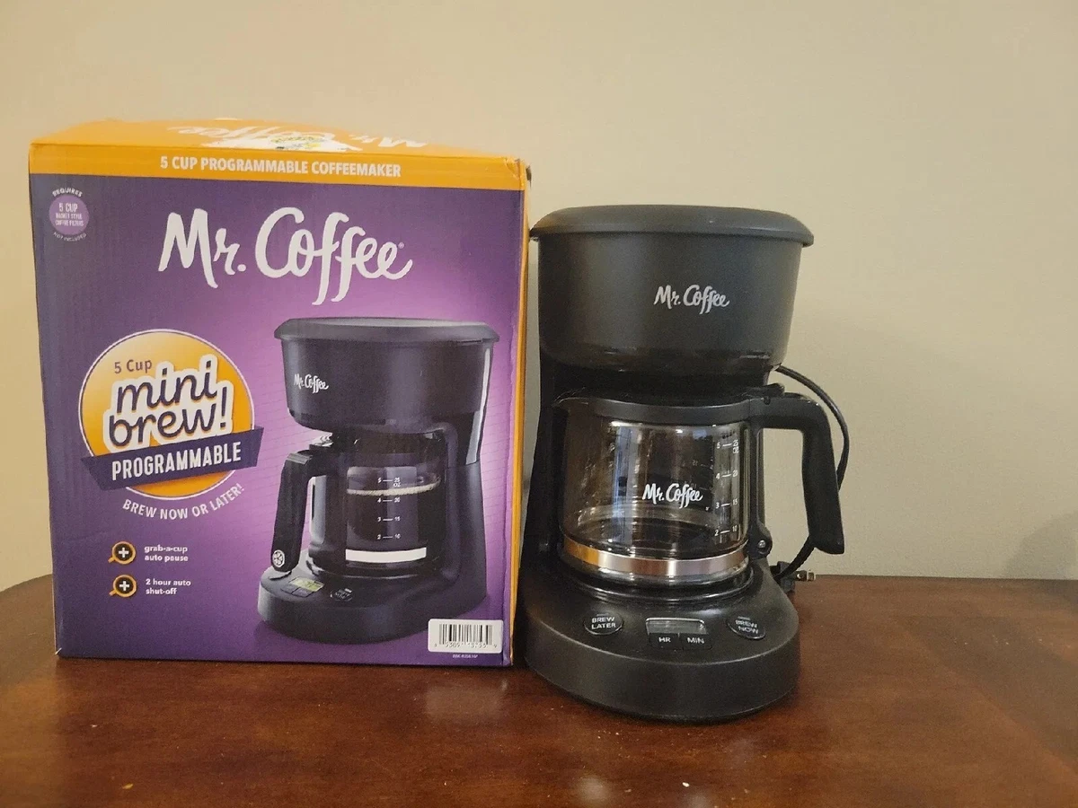 Mr. Coffee 5-Cup Programmable Coffee Maker, 25 oz. Mini Brew, Brew Now or  Later