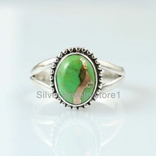 Green Turquoise Ring Long Oval Stone Ring Organic Ring 925 Sterling Silver Ring