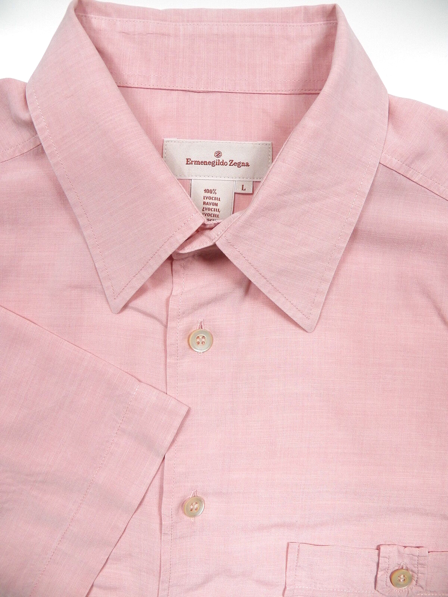 トップス Ermenegirdo Zegna Rayon Ganadine Shirts ERMENEGILDO ZEGNA MENS LARGE SUMMER LUXURY CASUAL SHIRT PINK RAYON