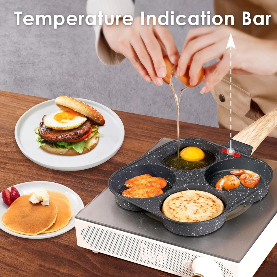 Padella Pancake Con Coperchio Padella Antiaderente per Frittata a 4 Stampi in Al - Immagine 4 di 4