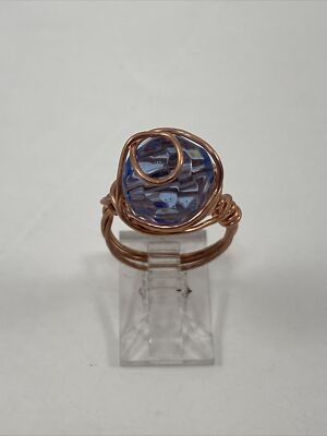 Handmade Copper Wire Wrap Glass Bead Ring Size #111