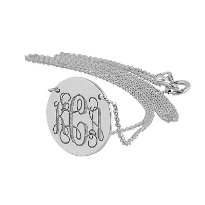 Kleine 3 Initialen Monogramm Scheibe Charm Anhänger Halskette massiv 10k Weißgold 1/2''