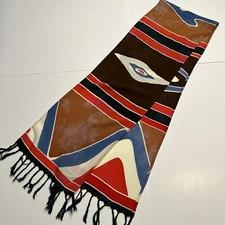 Multicolor Tribal Pattern Rectangle Scarf Blue Red Teal Brown 10” x 66”