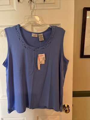 White stag woman s tank / 3X / lace trim / peri blossom blue / 100% cotton / Nwt