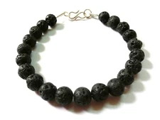 7"inch Bracelet Natural Rock Lava Volcano Round Smooth 6-7mm Beads, Volcano Lava