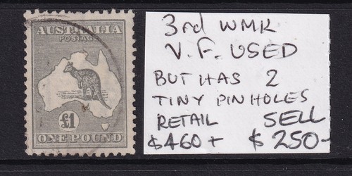 KANGAROO: 1 POUND GREY 3RD WMK GOOD USED WITH A COUPLE OF PIN HOLES.