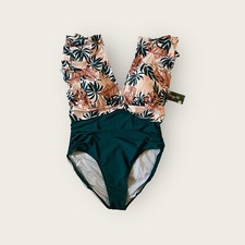 Blooming Jelly Tummy Control Swimsuit sz 3XL Ruffle Sleeve Teal Palm NWT