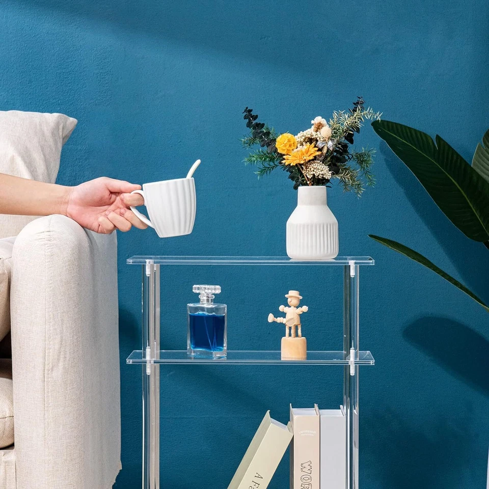 3-Tier Small Nightstand/Bedside Table Acrylic Narrow Side Table For Living Room - Image 4 of 4