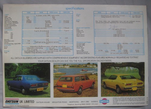 1975 Datsun 160B & 180B Bluebird Brochure Pub. No. 62M 5.75 - Picture 3 of 3