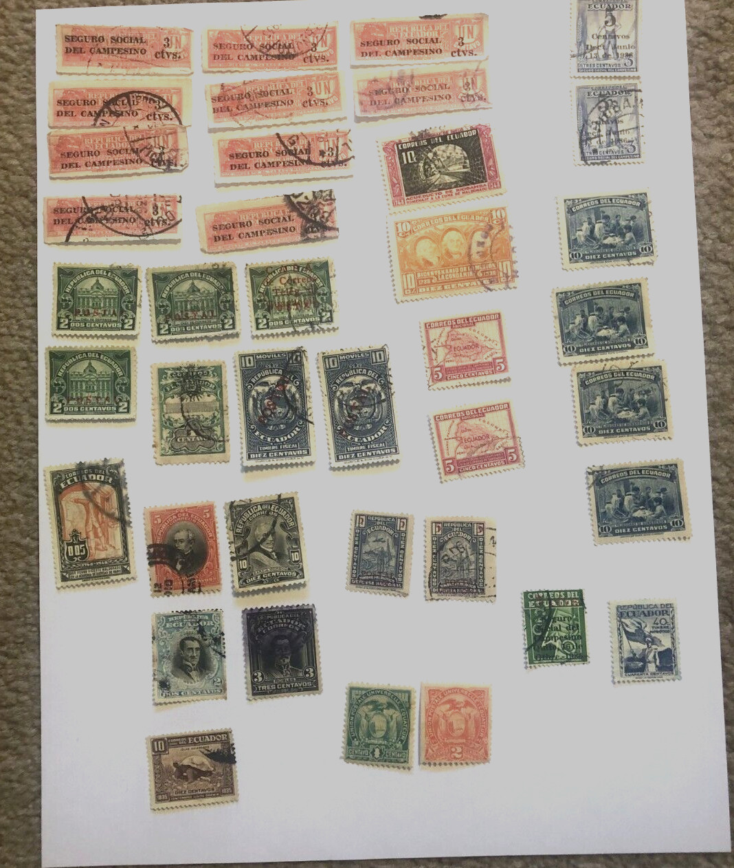 39 Old  Early Issue Ecuador Stamps Correos Del Ecuador Republic Del Ecuador