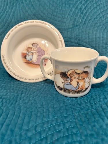Vtg 1997 Royal Doulton Beatrix Potter Tabitha Twitwich Toddler Bowl & Cup