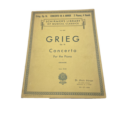Vintage Grieg Piano Concerto Op16 2 Pianos 4 Hands G Schirmer Yellow Sheet Music