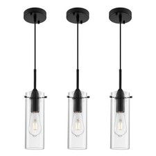 3-Pack Black Pendant Lights Clear Glass Modern Kitchen Island