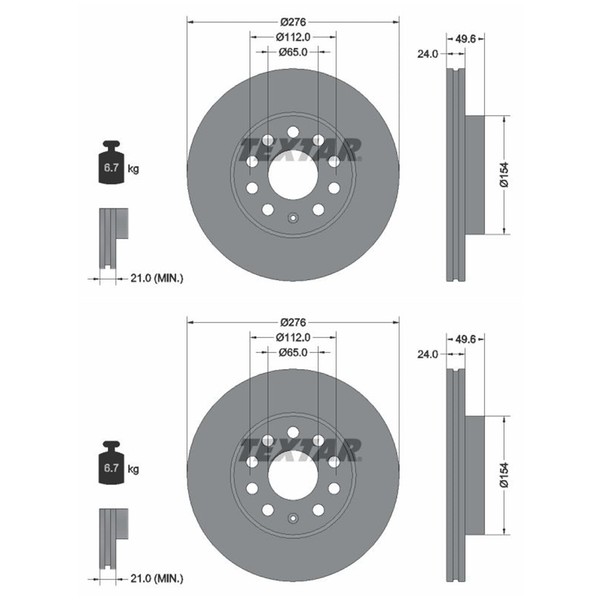 2X Textar Bremsscheiben Vorne 276Mm InnenbelÜFtet Passend FÜR Audi A3 Seat Leon-image