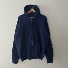 Vintage 90s Navy Blank Full Zip Up Hoodie Mens Size XL Made In USA Classic