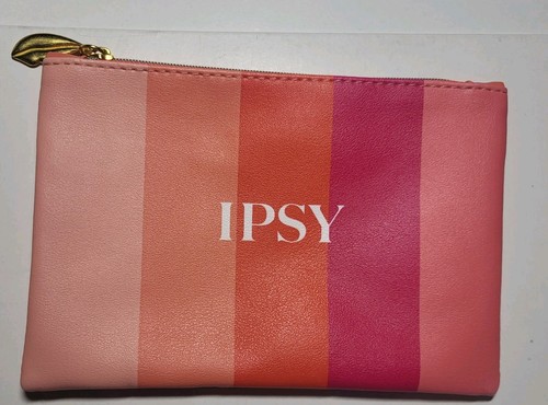 Ipsy Make Up Bag Stripes Pink Orange 7" x 5"
