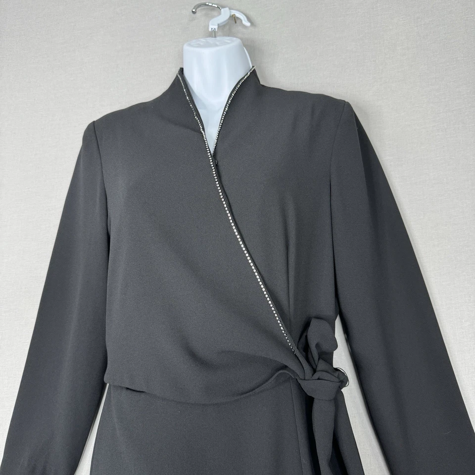 Vintage Jones New York Womens Dress 6 Black Faux Wrap Rhinestone Trim Cocktail - Image 2 of 4