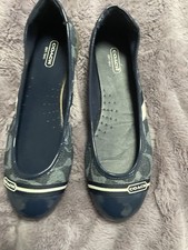 Coach blue size 6 1/2 carie patterned loafers in demin shoes striped flats
