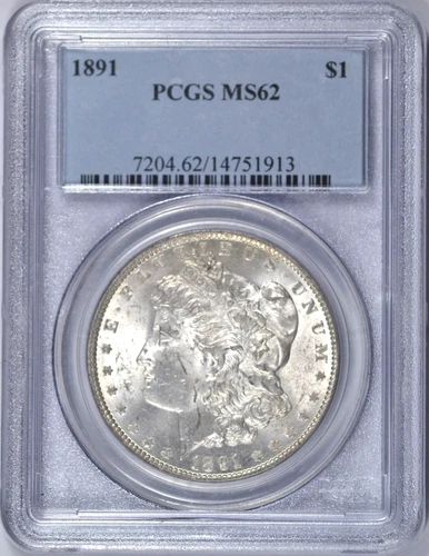 1891 MORGAN SILVER DOLLAR PCGS MS62 BU