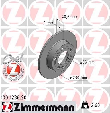 2x ZIMMERMANN Bremsscheibe 100.1236.20 für AUDI SEAT SKODA VW hinten Ø230mm